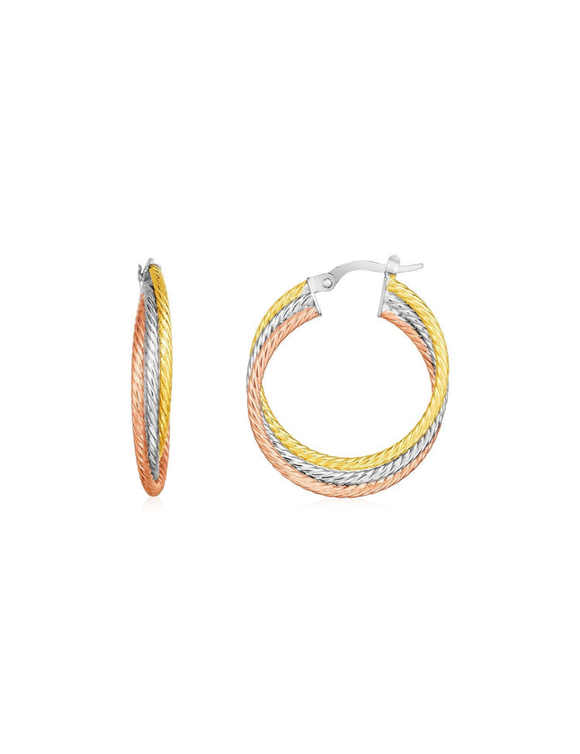 14k Tri Color Gold Three Part Round Hoop Earrings - Ellie Belle