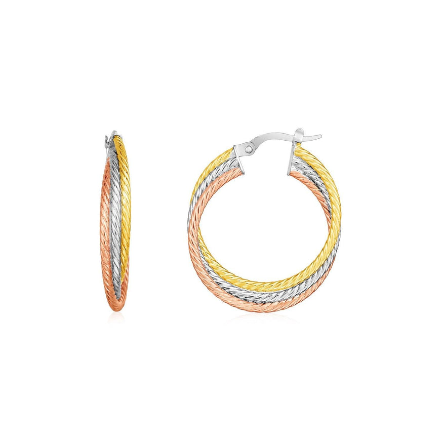 14k Tri Color Gold Three Part Round Hoop Earrings - Ellie Belle