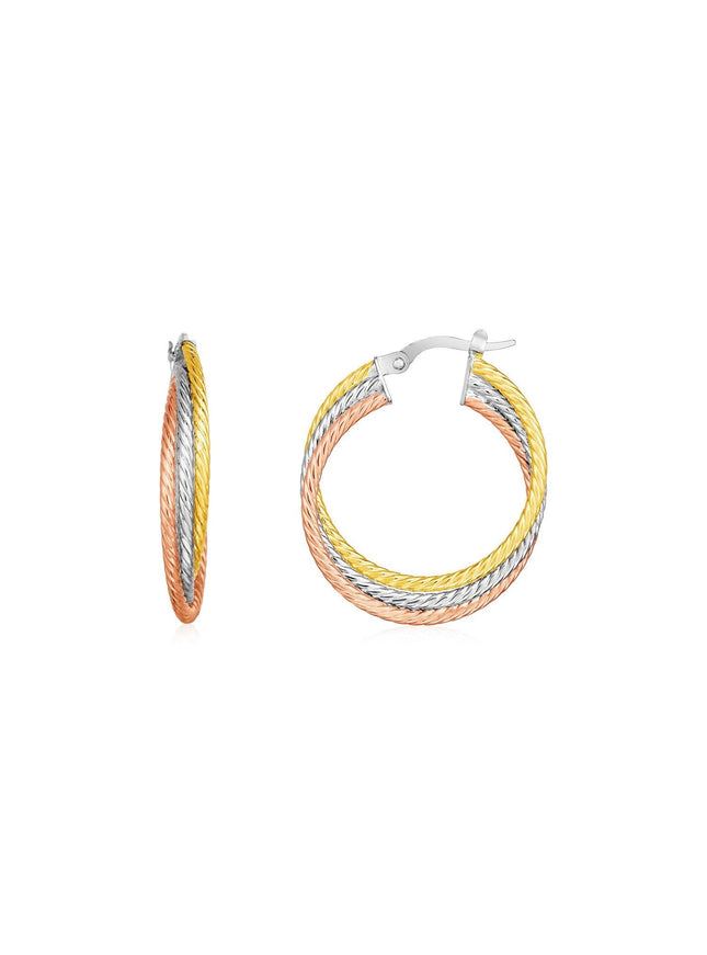 14k Tri Color Gold Three Part Round Hoop Earrings - Ellie Belle