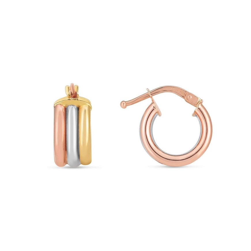 14k Tri Color Gold Trilogy Hoops - Ellie Belle