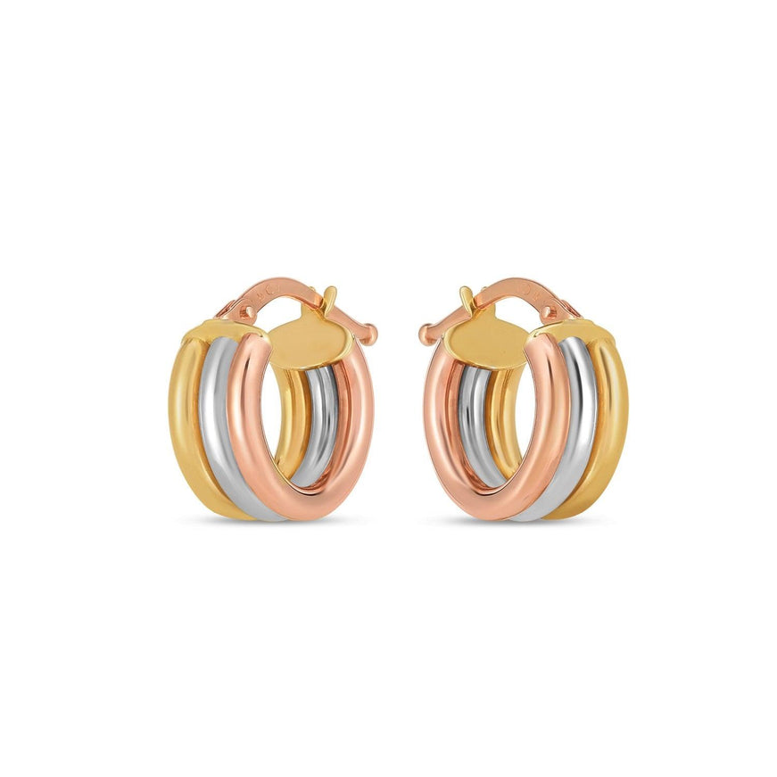 14k Tri Color Gold Trilogy Hoops - Ellie Belle