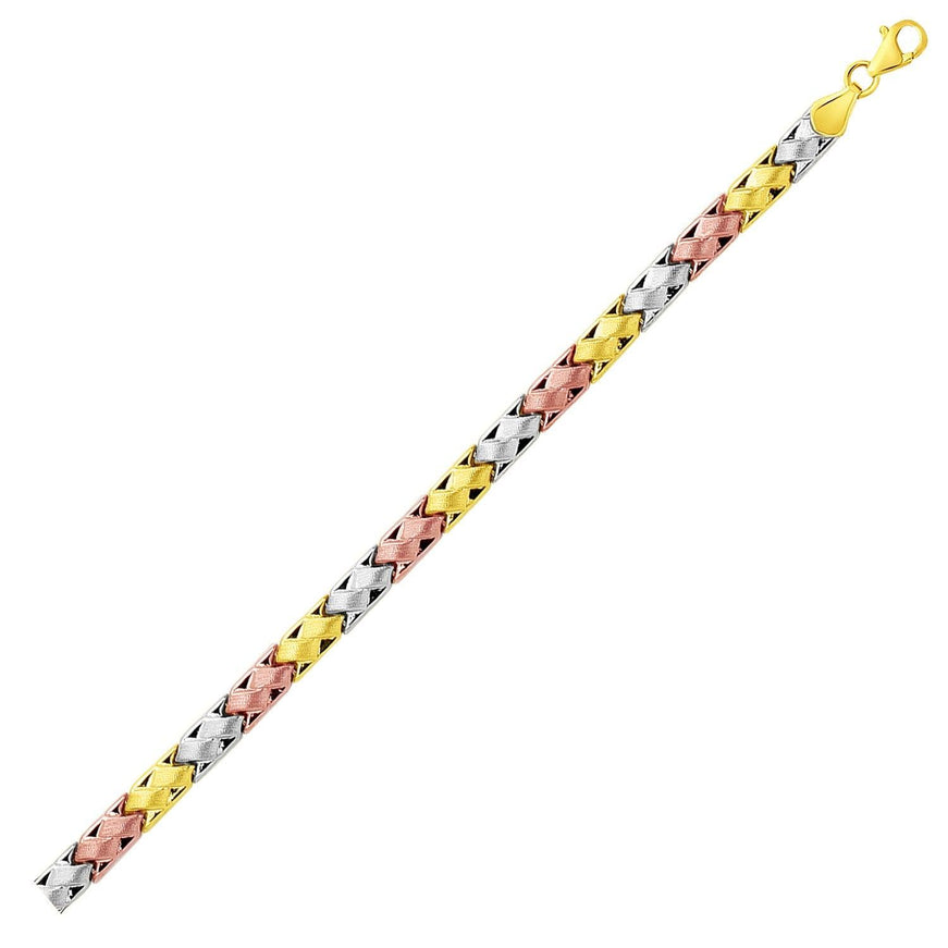 14k Tri-Color Gold Weave Design Bracelet - Ellie Belle