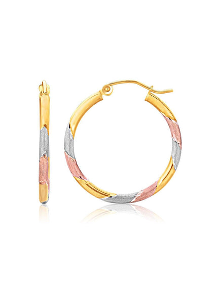 14k Tri-Color Textured Hoop Earrings (1inch Diameter) - Ellie Belle