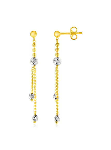 14k Two Tone Drop Earrings with Textured Beads - Ellie Belle