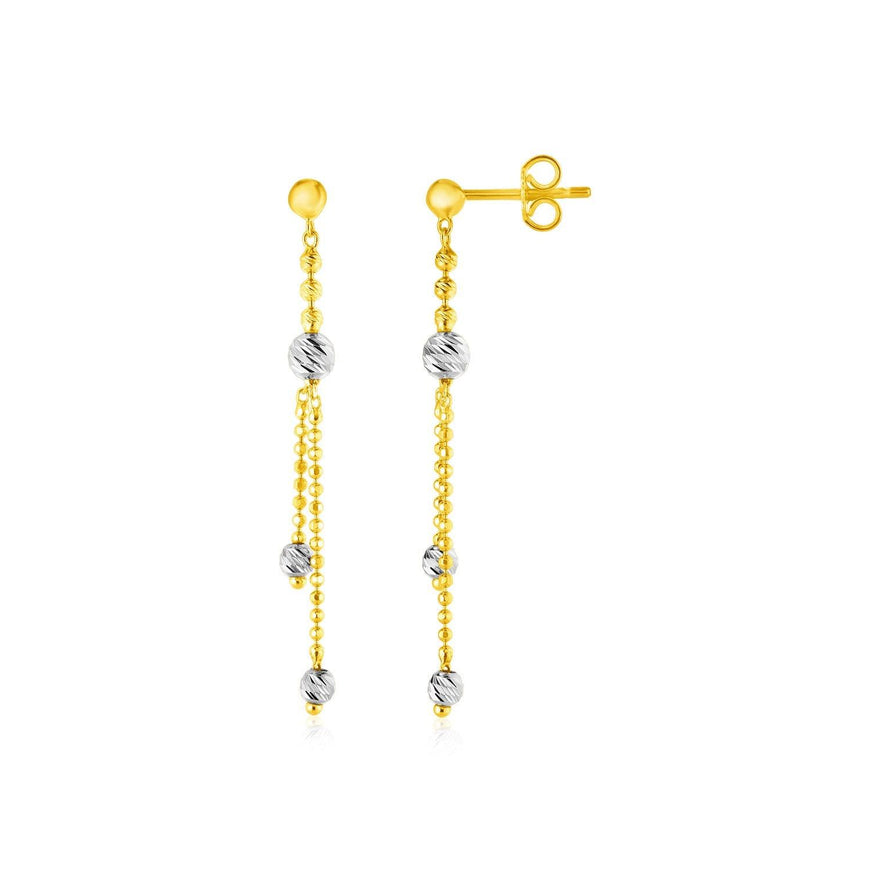 14k Two Tone Drop Earrings with Textured Beads - Ellie Belle