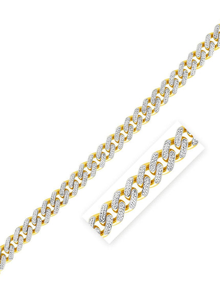 14k Two Tone Gold 8 1/2 inch Curb Chain Bracelet with White Pave - Ellie Belle