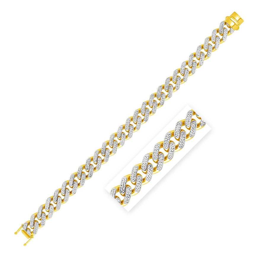 14k Two Tone Gold 8 1/2 inch Curb Chain Bracelet with White Pave - Ellie Belle