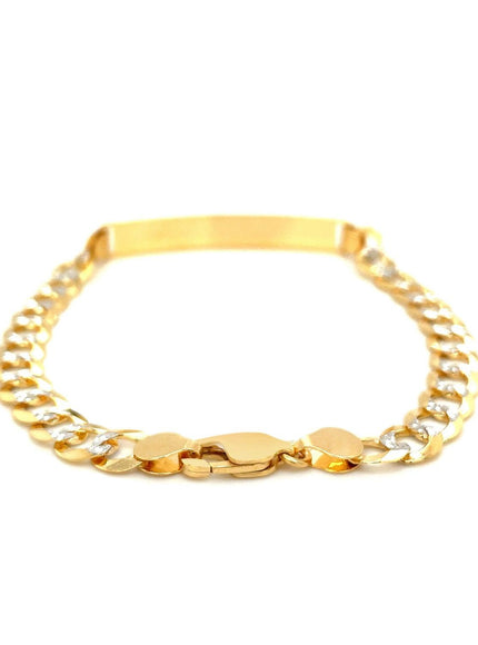 14k Two Tone Gold 8 1/2 inch Mens Narrow Curb Chain ID Bracelet with White Pave - Ellie Belle