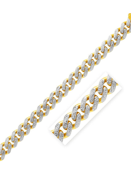 14k Two Tone Gold 8 1/2 inch Wide Curb Chain Bracelet with White Pave - Ellie Belle