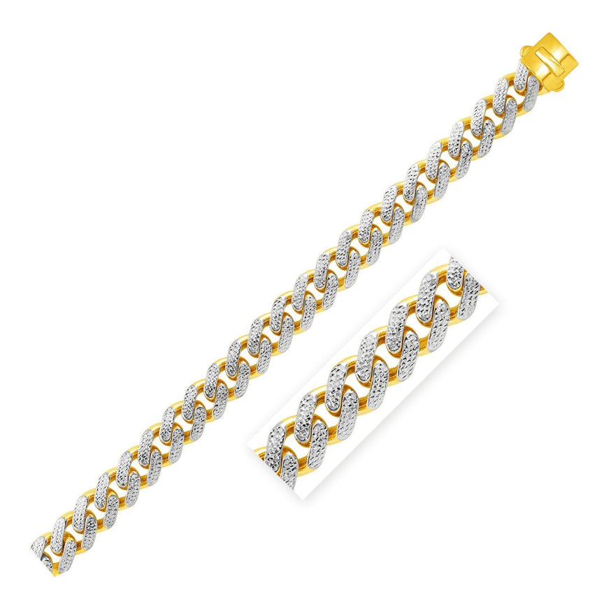 14k Two Tone Gold 8 1/2 inch Wide Curb Chain Bracelet with White Pave - Ellie Belle