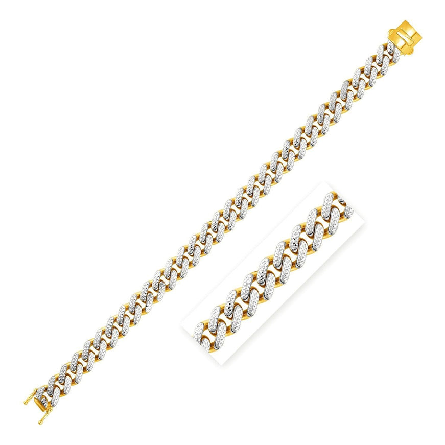 14k Two Tone Gold 8 1/4 inch Curb Chain Bracelet with White Pave - Ellie Belle