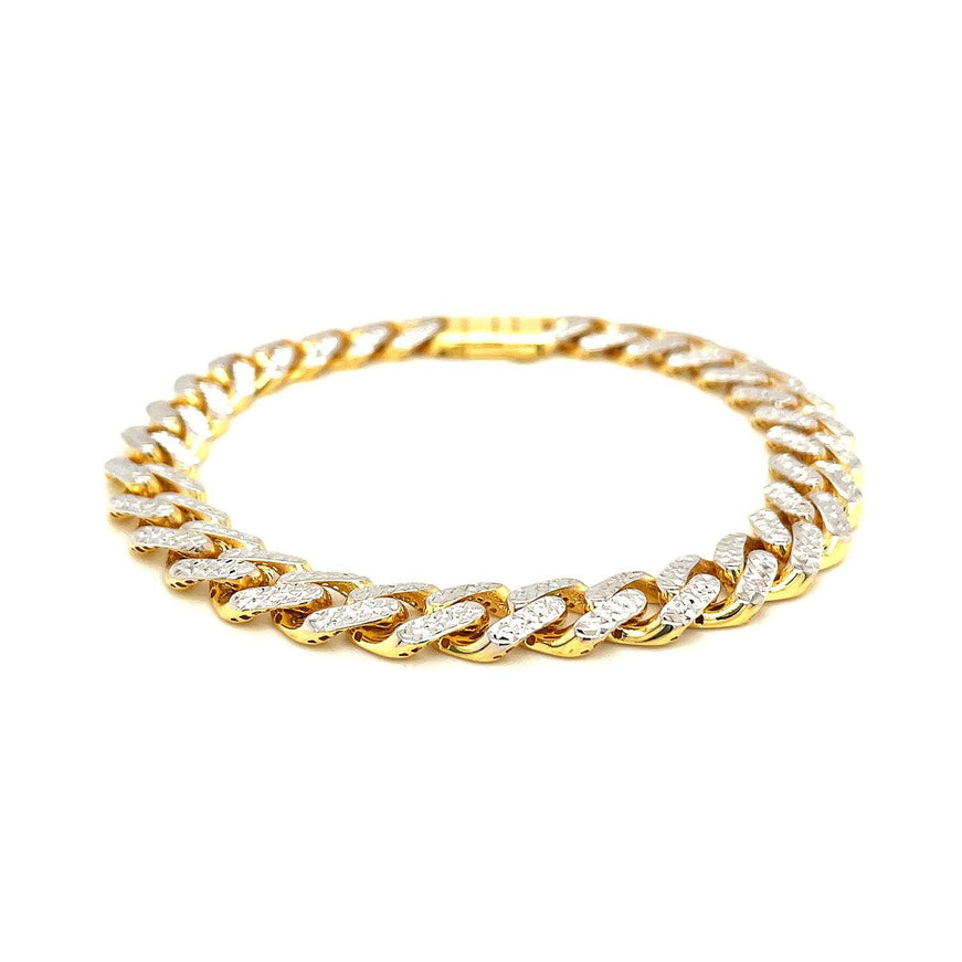 14k Two Tone Gold 8 1/4 inch Curb Chain Bracelet with White Pave - Ellie Belle