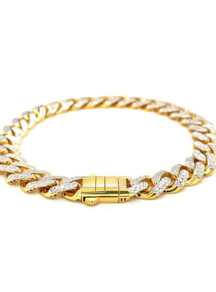 14k Two Tone Gold 8 1/4 inch Curb Chain Bracelet with White Pave - Ellie Belle