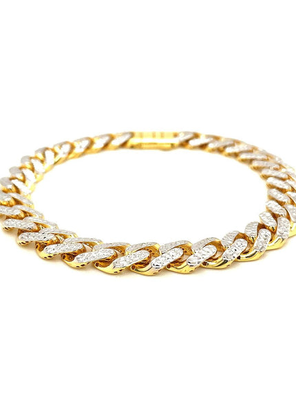 14k Two Tone Gold 8 1/4 inch Curb Chain Bracelet with White Pave - Ellie Belle