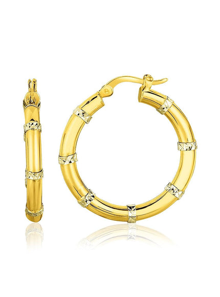 14k Two-Tone Gold Alternate Textured Hoop Earrings - Ellie Belle