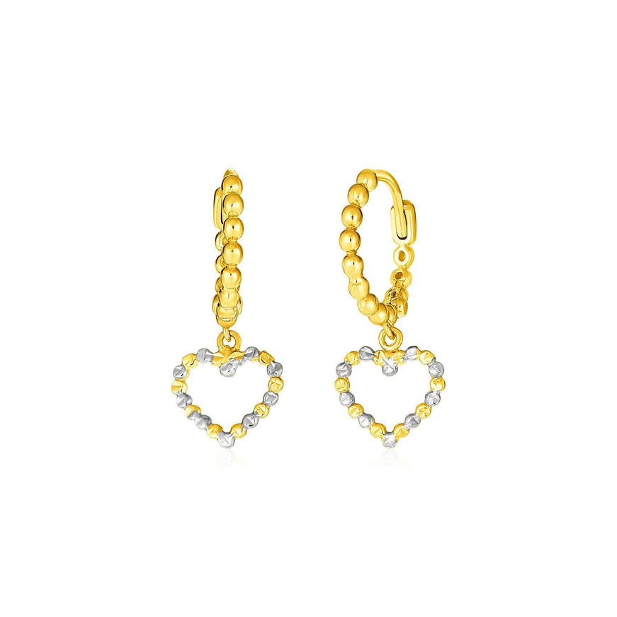 14k Two Tone Gold Beaded Hoop Earrings with Hearts - Ellie Belle