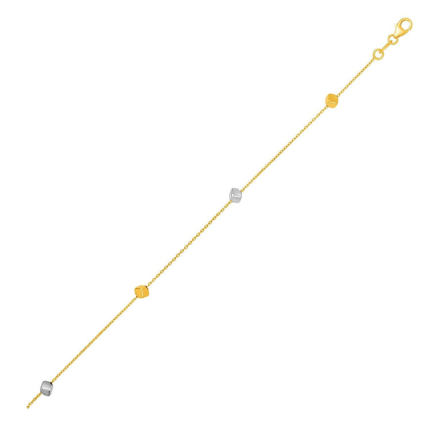 14k Two Tone Gold Bracelet with Polished Cubes - Ellie Belle