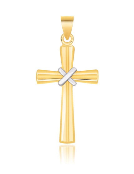 14k Two-Tone Gold Cross Pendant with a Center X Design - Ellie Belle