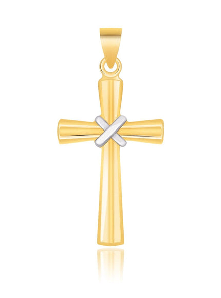 14k Two-Tone Gold Cross Pendant with a Center X Design - Ellie Belle