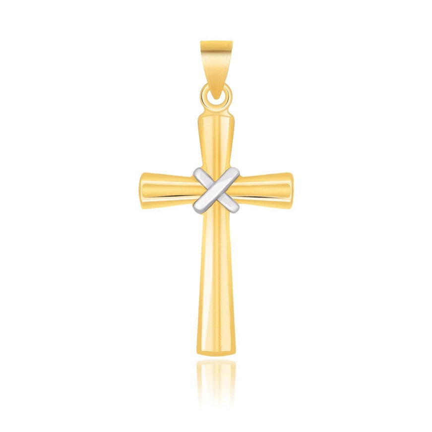 14k Two-Tone Gold Cross Pendant with a Center X Design - Ellie Belle