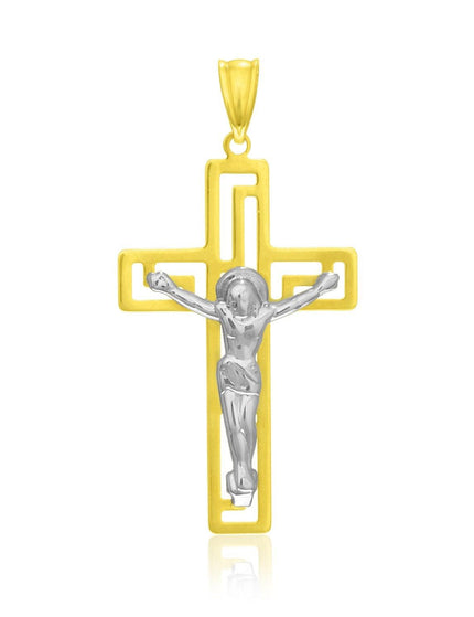 14k Two-Tone Gold Cross with Figure Pendant - Ellie Belle
