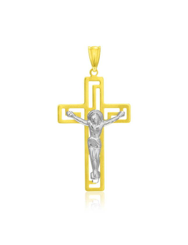 14k Two-Tone Gold Cross with Figure Pendant - Ellie Belle
