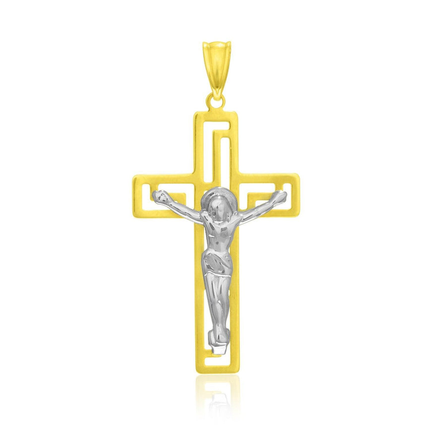 14k Two-Tone Gold Cross with Figure Pendant - Ellie Belle