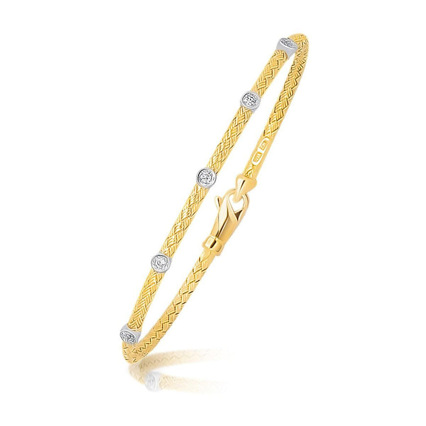 14k Two Tone Gold Diamond Accent Station Basket Weave Bracelet - Ellie Belle