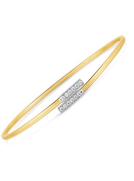 14k Two Tone Gold Diamond Bypass Bar Bangle - Ellie Belle