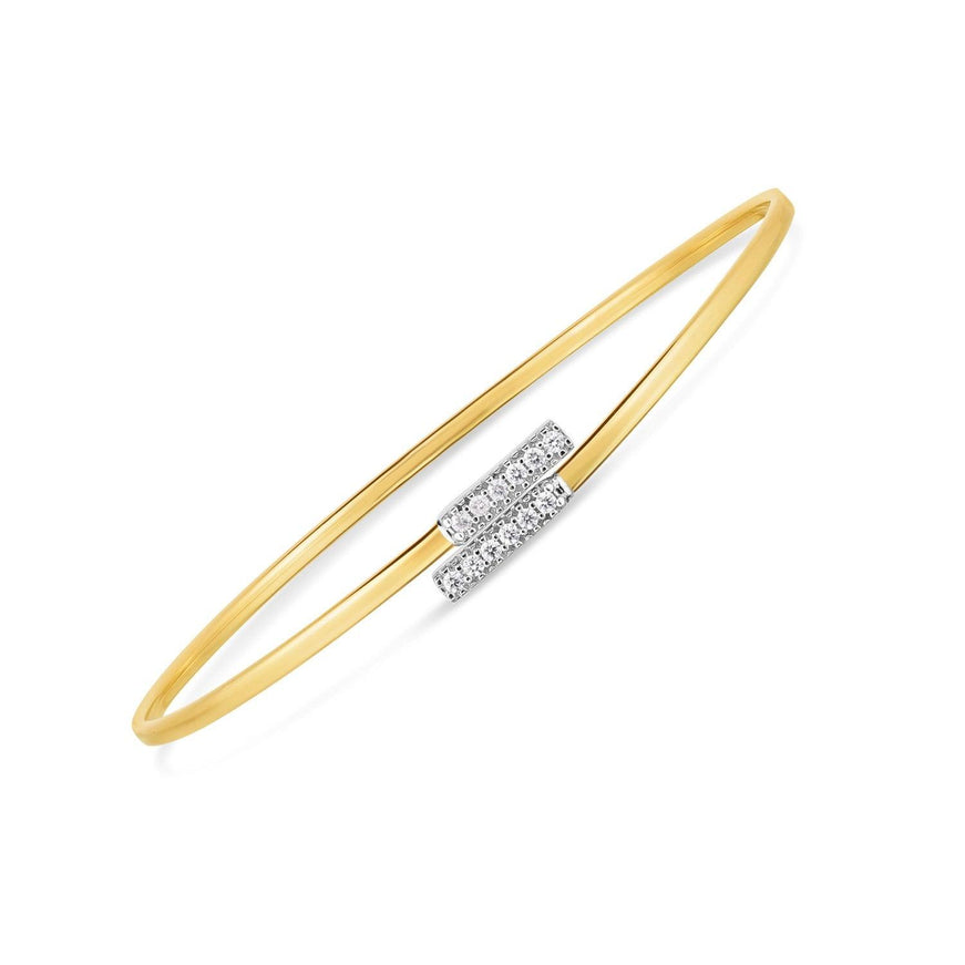 14k Two Tone Gold Diamond Bypass Bar Bangle - Ellie Belle