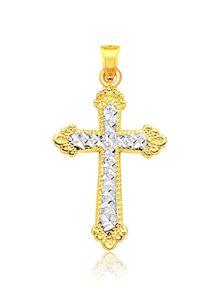 14k Two Tone Gold Diamond Cut Cross Pendant - Ellie Belle