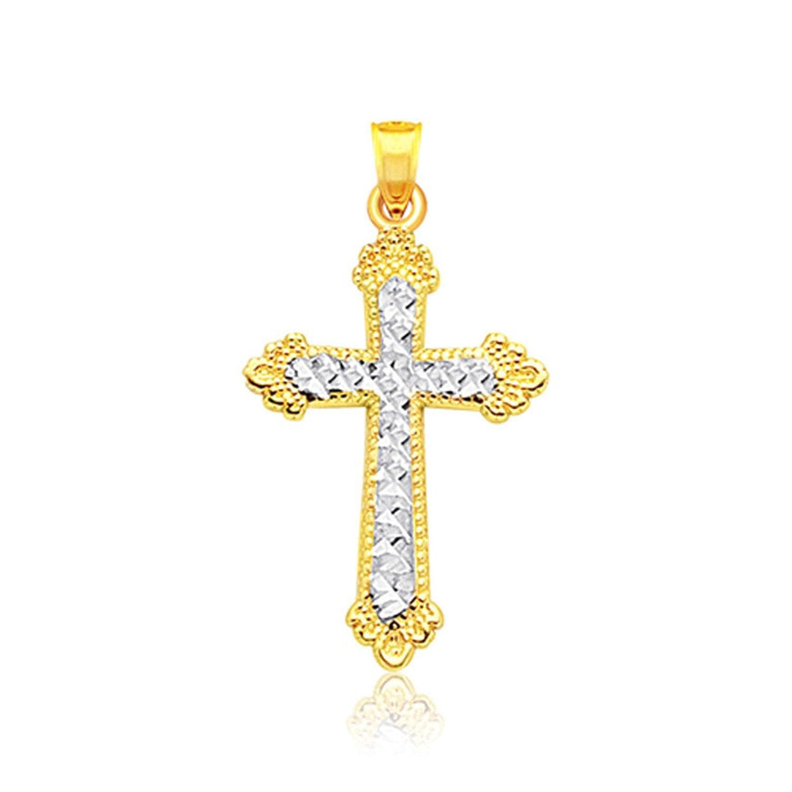 14k Two Tone Gold Diamond Cut Cross Pendant - Ellie Belle