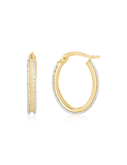 14K Two Tone Gold Diamond Cut Oval Hoop Earrings - Ellie Belle