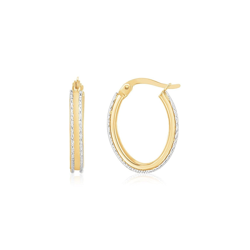 14K Two Tone Gold Diamond Cut Oval Hoop Earrings - Ellie Belle