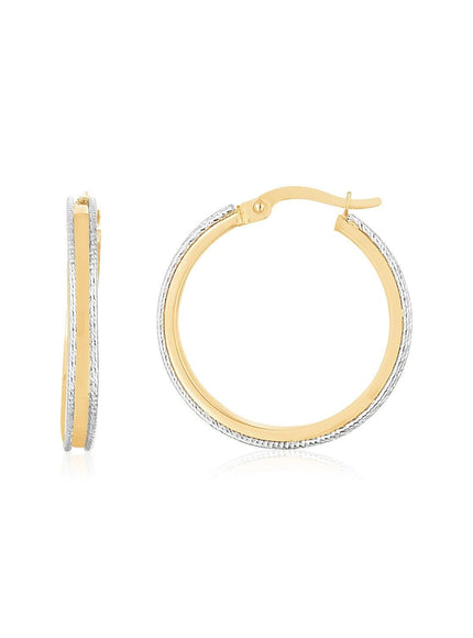 14K Two Tone Gold Diamond Cut Round Hoop Earrings - Ellie Belle