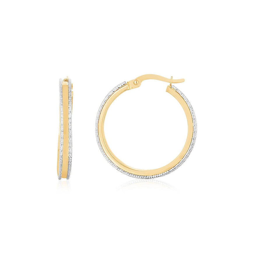 14K Two Tone Gold Diamond Cut Round Hoop Earrings - Ellie Belle