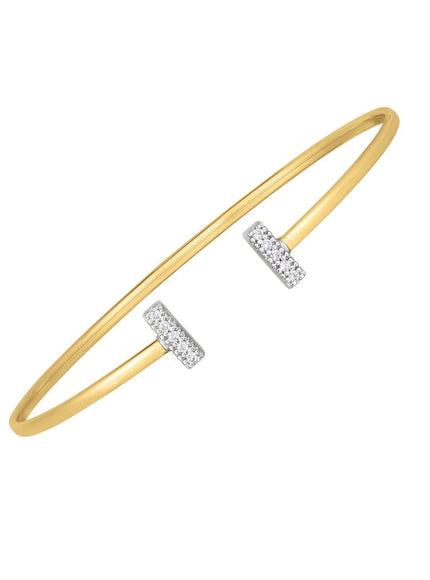 14k Two Tone Gold Diamond Tee Bar Bangle - Ellie Belle