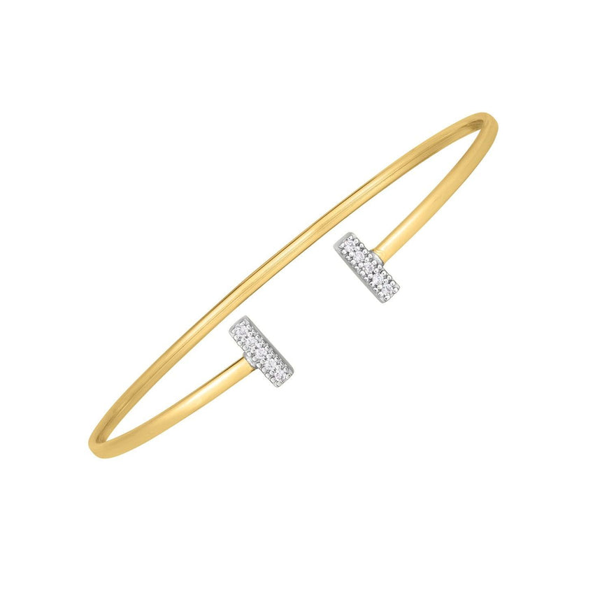 14k Two Tone Gold Diamond Tee Bar Bangle - Ellie Belle