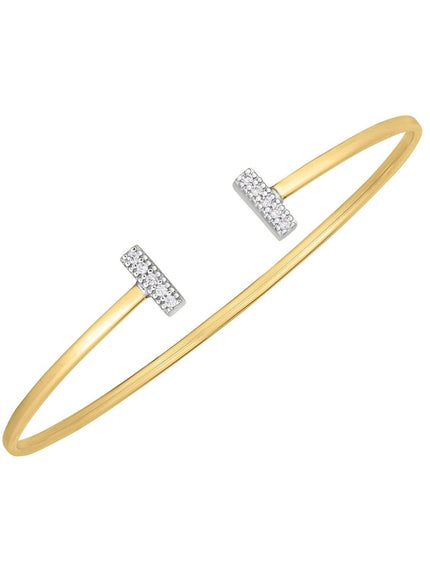 14k Two Tone Gold Diamond Tee Bar Bangle - Ellie Belle