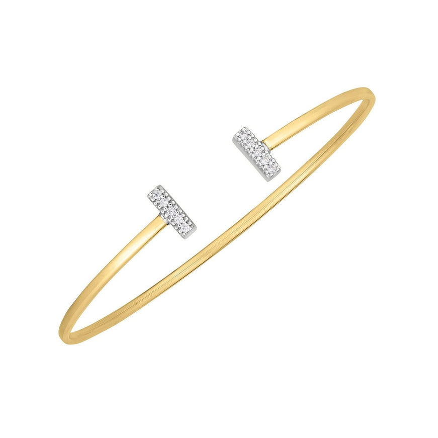 14k Two Tone Gold Diamond Tee Bar Bangle - Ellie Belle