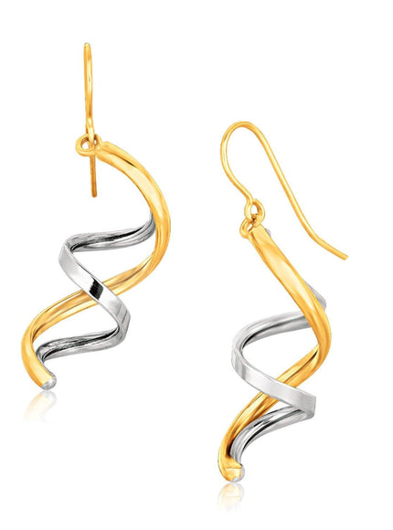 14k Two Tone Gold Double Helix Polished Dangling Earrings - Ellie Belle