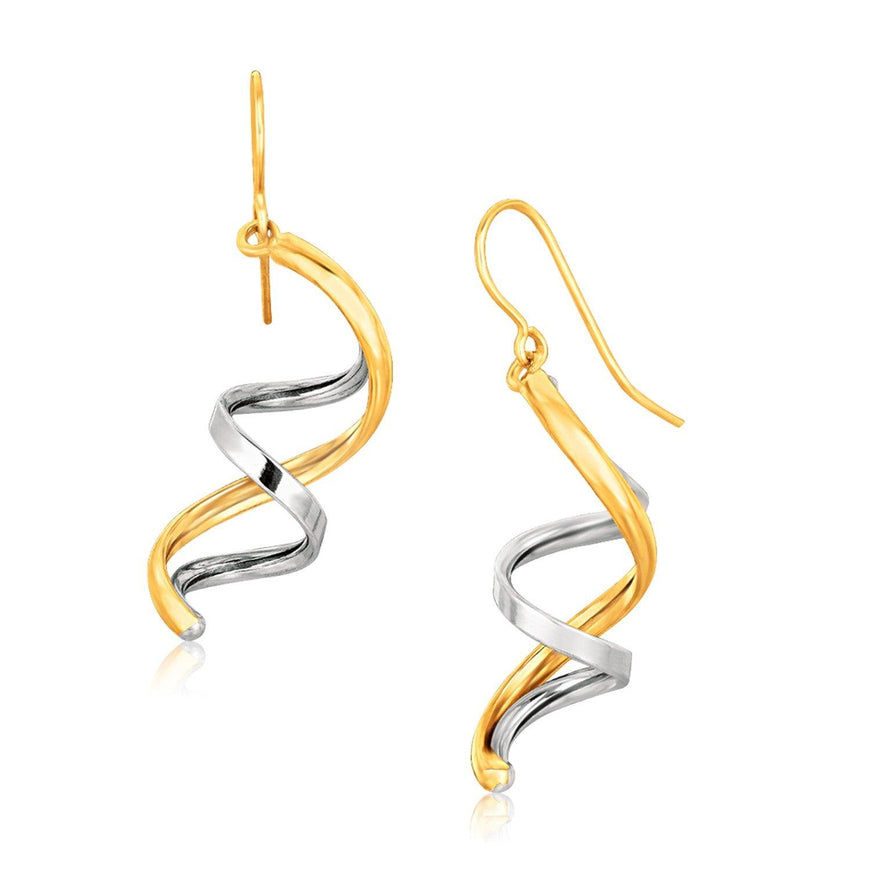 14k Two Tone Gold Double Helix Polished Dangling Earrings - Ellie Belle