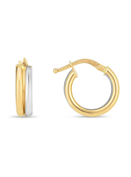 14k Two Tone Gold Double Round Hoops - Ellie Belle