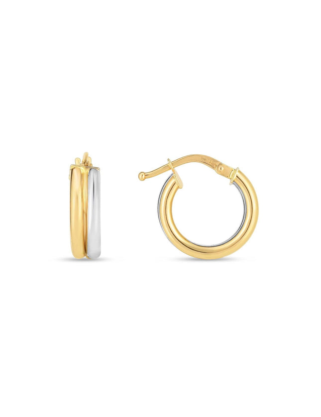 14k Two Tone Gold Double Round Hoops - Ellie Belle