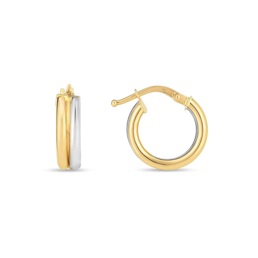 14k Two Tone Gold Double Round Hoops - Ellie Belle