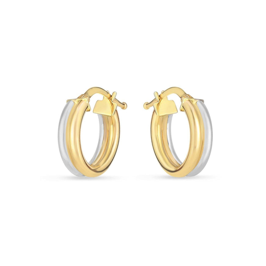 14k Two Tone Gold Double Round Hoops - Ellie Belle