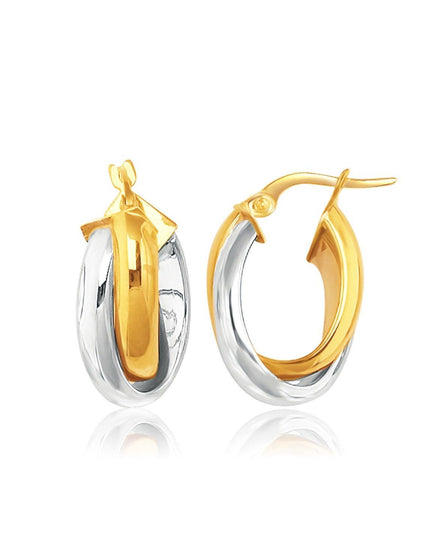 14k Two-Tone Gold Double Row Intertwined Oval Hoop Earrings - Ellie Belle