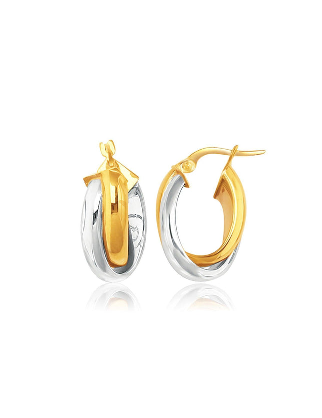 14k Two-Tone Gold Double Row Intertwined Oval Hoop Earrings - Ellie Belle