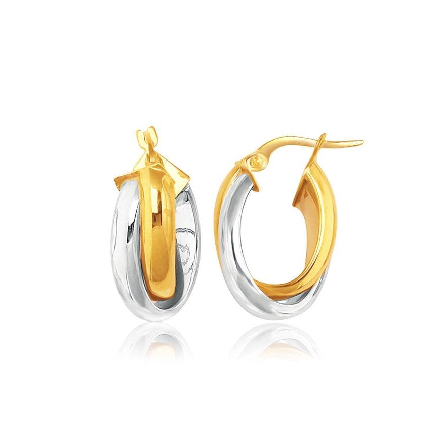 14k Two-Tone Gold Double Row Intertwined Oval Hoop Earrings - Ellie Belle