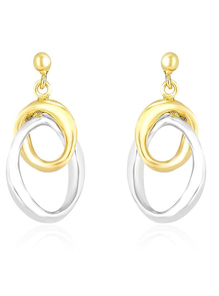 14k Two-Tone Gold Drop Earrings with Interlaced Oval Sections - Ellie Belle